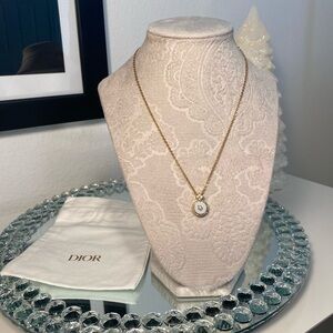 Christian Dior Gold Plated Necklace & Satin Stone Logo Pendant